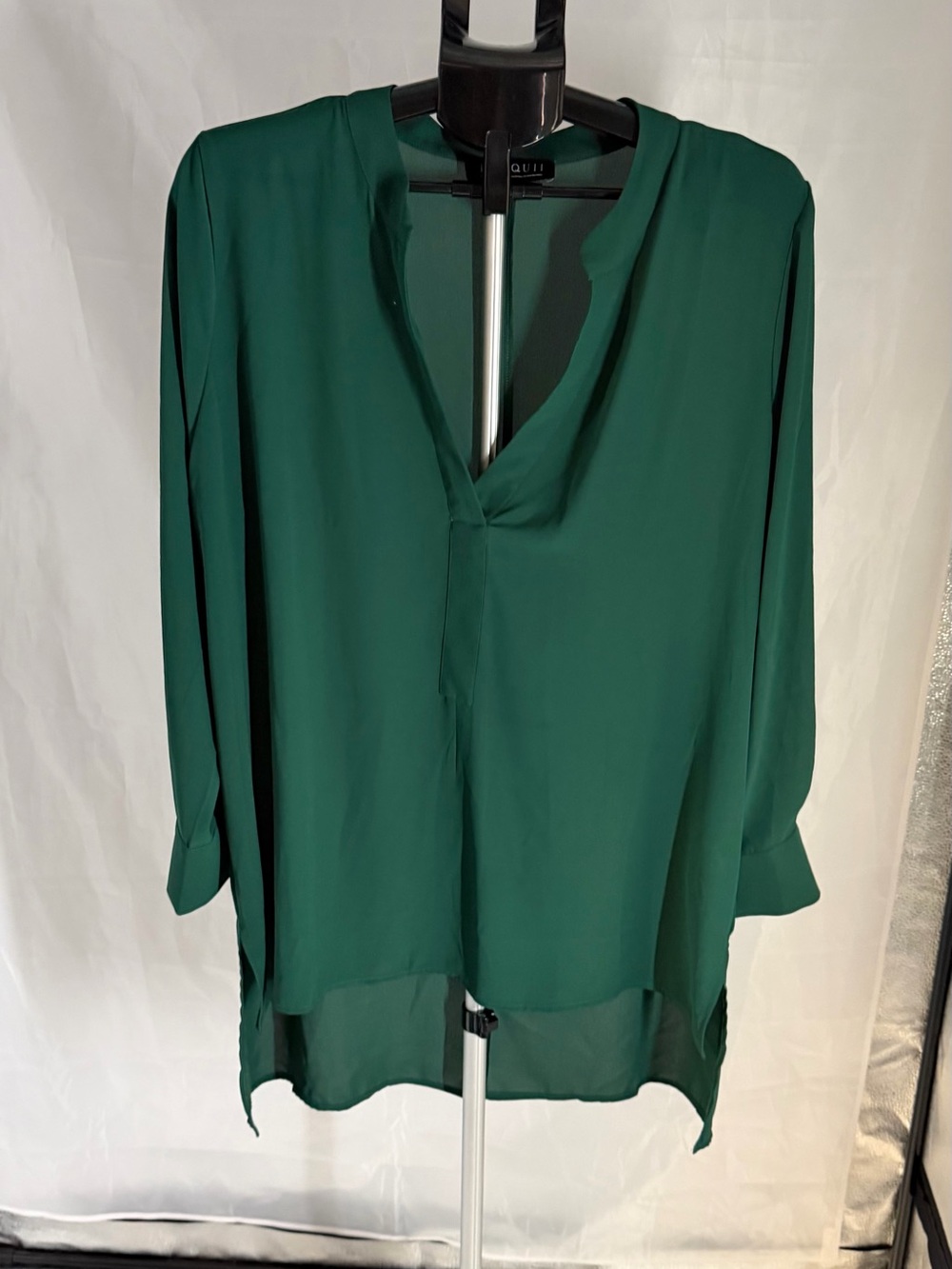 ELOQUII Blouse Top Tunic Womens Lg Pull Over Long Sleeve V-Neck Solid Green New - Picture 5 of 8